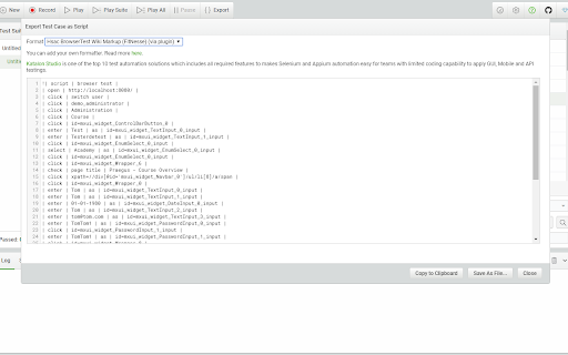 FitNesse exporter for Katalon Recorder  from Chrome web store to be run with OffiDocs Chromium online