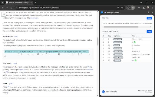 FIX Message Toolkit  from Chrome web store to be run with OffiDocs Chromium online