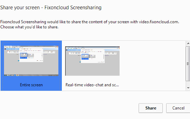 Fixoncloud Screensharing  from Chrome web store to be run with OffiDocs Chromium online