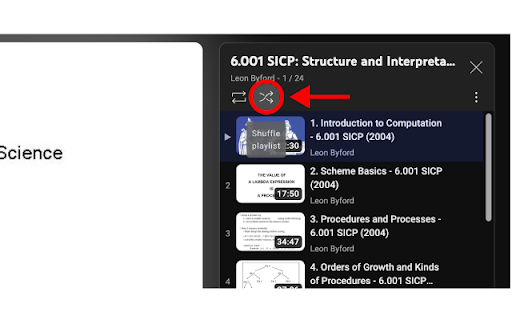 Fix Youtube Shuffle  from Chrome web store to be run with OffiDocs Chromium online