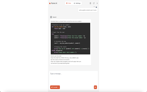 Flame AI  from Chrome web store to be run with OffiDocs Chromium online