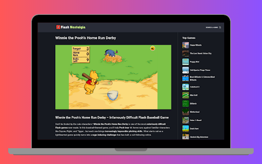 Flash Games Nostalgia  from Chrome web store to be run with OffiDocs Chromium online