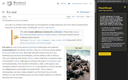 FlashRead: Instant Page Summaries  from Chrome web store to be run with OffiDocs Chromium online