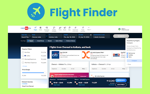 Flight Finder chrome extension  from Chrome web store to be run with OffiDocs Chromium online