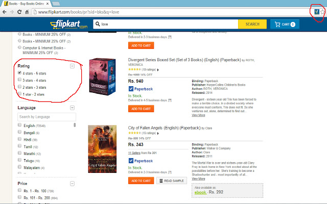 Flipkart Ratings Filter  from Chrome web store to be run with OffiDocs Chromium online