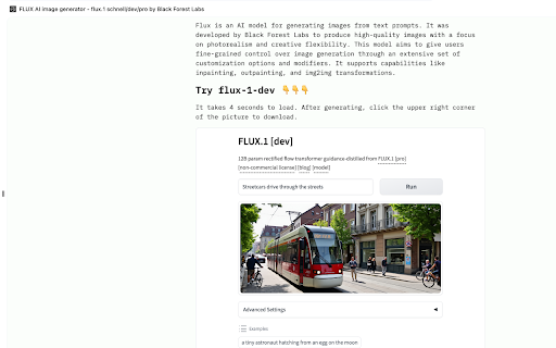 FLUX AI image generator flux.1 schnell/dev/pro by Black Forest Labs  from Chrome web store to be run with OffiDocs Chromium online