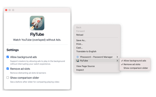 FlyTube  from Chrome web store to be run with OffiDocs Chromium online