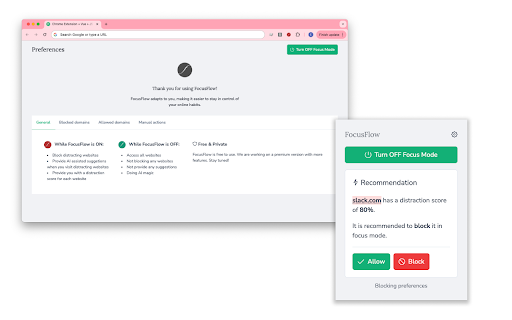 FocusFlow AI Assisted, Distraction Free Productivity Tool  from Chrome web store to be run with OffiDocs Chromium online