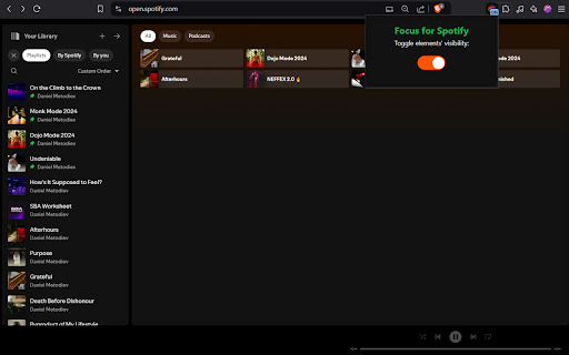 Focus for Spotify: Removes Spotify Recommendations  from Chrome web store to be run with OffiDocs Chromium online