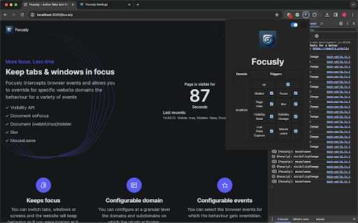 Focusly: Active  Focused Tabs  from Chrome web store to be run with OffiDocs Chromium online
