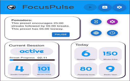 FocusPulse  from Chrome web store to be run with OffiDocs Chromium online