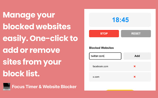 Focus Timer  Website Blocker  from Chrome web store to be run with OffiDocs Chromium online