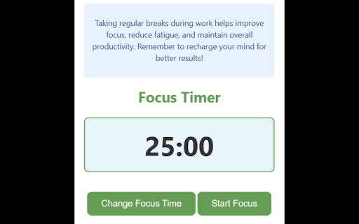 Focus Timer with Mini Game  from Chrome web store to be run with OffiDocs Chromium online