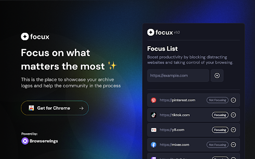 Focux: Focus On What Matters Most  from Chrome web store to be run with OffiDocs Chromium online