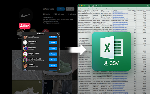 Follower Export Tool  from Chrome web store to be run with OffiDocs Chromium online