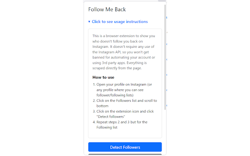 Follow Me Back  from Chrome web store to be run with OffiDocs Chromium online