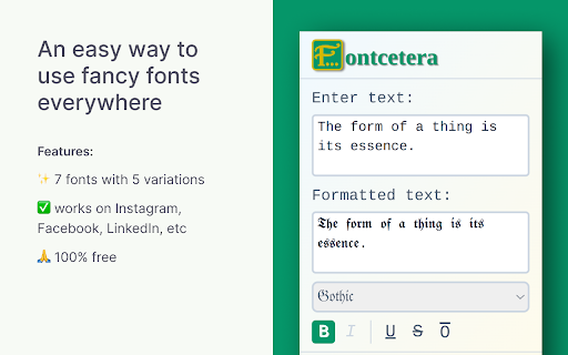 Fontcetera Unicode Text Formatter  from Chrome web store to be run with OffiDocs Chromium online