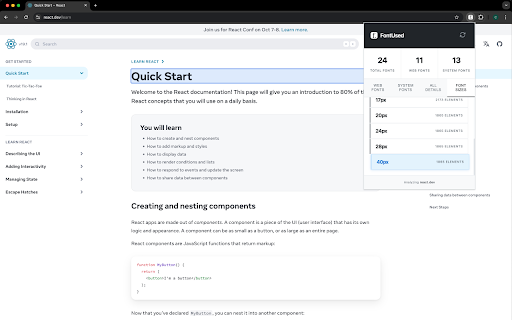 FontUsed Font Audit Tool  from Chrome web store to be run with OffiDocs Chromium online