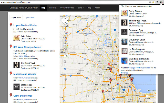 OffiDocs Chromiumオンラインで実行されるChrome WebストアのFood Truck Finder Notifier