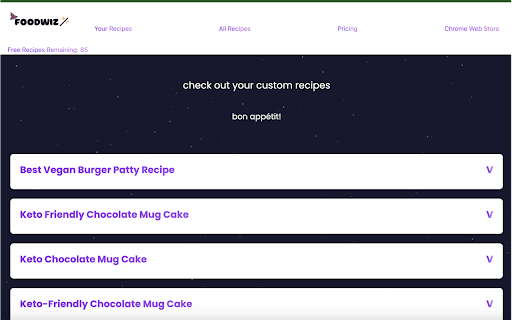 FoodWiz  from Chrome web store to be run with OffiDocs Chromium online