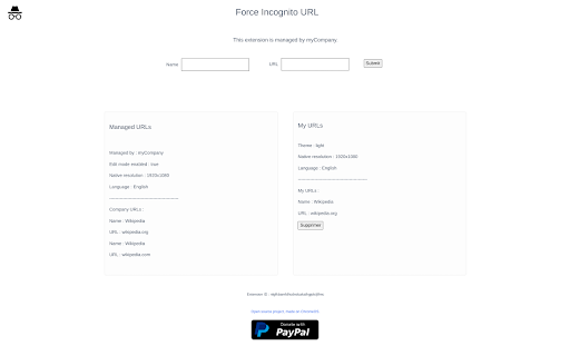 Force Incognito URL  from Chrome web store to be run with OffiDocs Chromium online