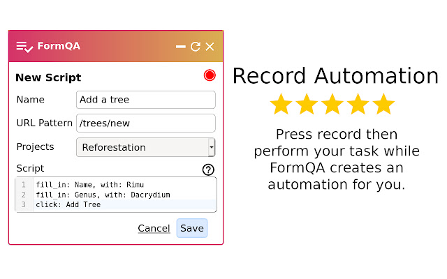 FormQA Simple Browser Automation for Teams  from Chrome web store to be run with OffiDocs Chromium online