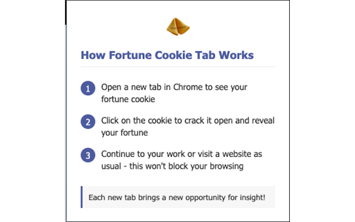 Fortune Cookie Tab  from Chrome web store to be run with OffiDocs Chromium online