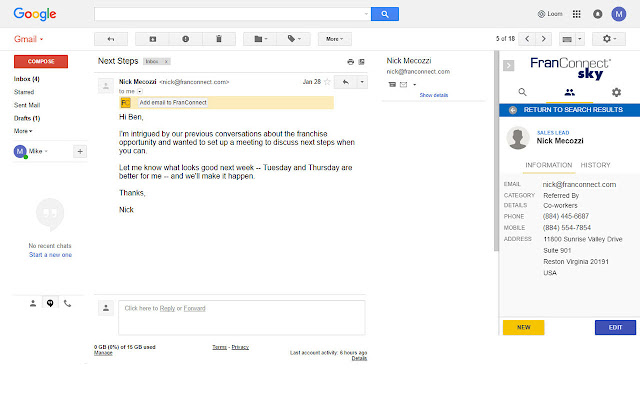 FranConnect Sky for Gmail  from Chrome web store to be run with OffiDocs Chromium online