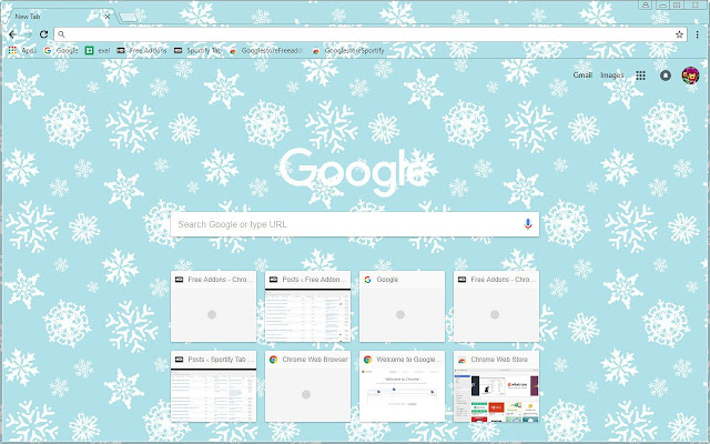 Tema FreeAddon.com Winter Snow Flakes dal negozio web di Chrome da eseguire con OffiDocs Chromium online