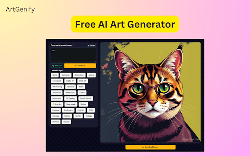 Free AI Art Generator ArtGenify  from Chrome web store to be run with OffiDocs Chromium online