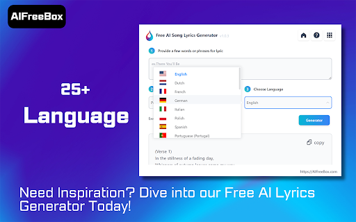 Free AI Song Lyric Generator: AIFreeBox  from Chrome web store to be run with OffiDocs Chromium online