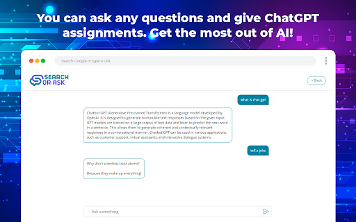 Free ChatGPT on new tab Search or ask  from Chrome web store to be run with OffiDocs Chromium online