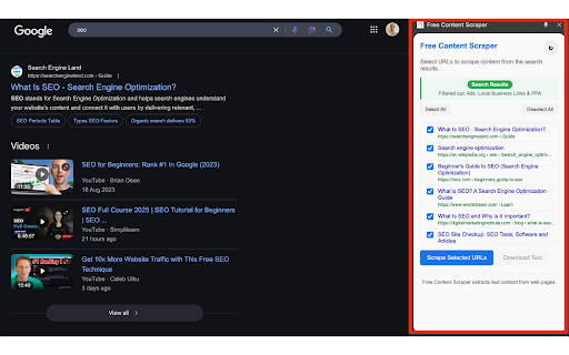 Free Content Scraper  from Chrome web store to be run with OffiDocs Chromium online