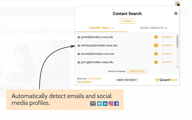 Free Email And Social Extractor Growth Hunt  from Chrome web store to be run with OffiDocs Chromium online
