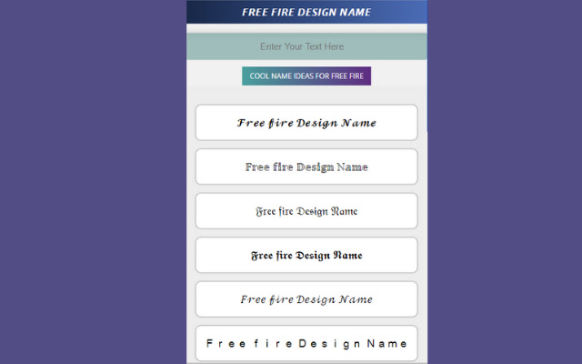 Free Fire Design Name  Name Style Generator  from Chrome web store to be run with OffiDocs Chromium online