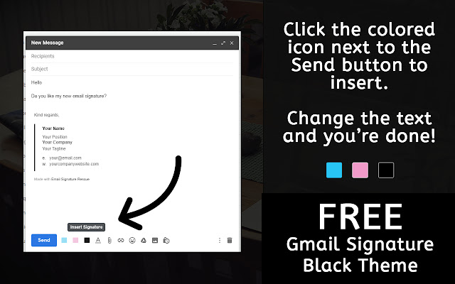 Free Gmail Signature Black  from Chrome web store to be run with OffiDocs Chromium online