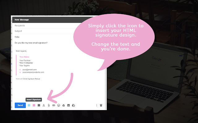Gmail Signature Light Pink gratuito dal negozio web di Chrome per essere eseguito con OffiDocs Chromium online