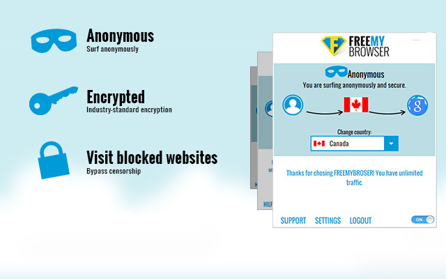Proksi VPN Disulitkan FreeMyBrowser daripada kedai web Chrome untuk dijalankan dengan OffiDocs Chromium dalam talian