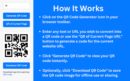 Free QR Code Generator  from Chrome web store to be run with OffiDocs Chromium online