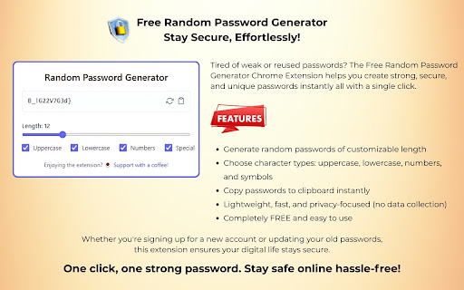 Free Random Password Generator  from Chrome web store to be run with OffiDocs Chromium online
