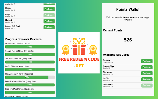FreeRedeemCode.net  from Chrome web store to be run with OffiDocs Chromium online