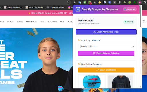 Free Shopify Product Scraper  Exporter  from Chrome web store to be run with OffiDocs Chromium online
