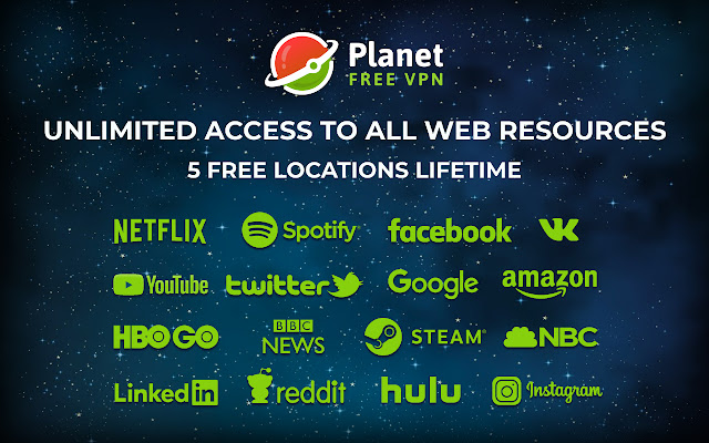 Free VPN Proxy and ad blocker Planet VPN  from Chrome web store to be run with OffiDocs Chromium online