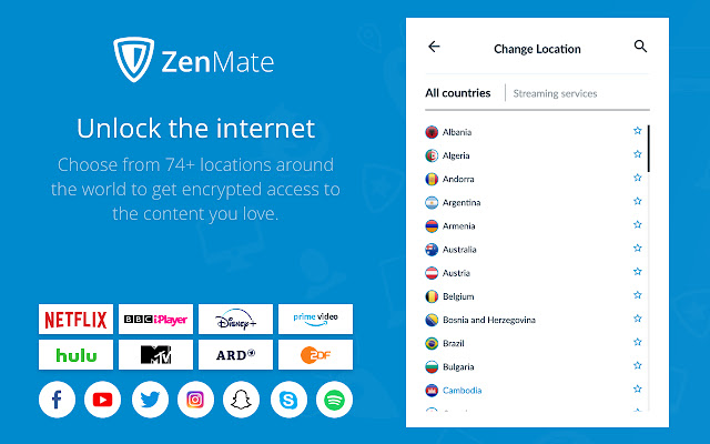 Free VPN ZenMate Best VPN for Chrome  from Chrome web store to be run with OffiDocs Chromium online