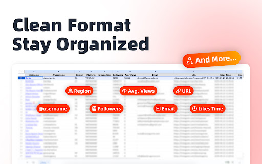 FREE YouTube Exporter Export YouTube Followings, Influencer Data to Excel  from Chrome web store to be run with OffiDocs Chromium online