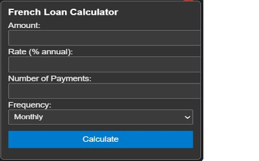 French Loan Amortisation Calculator  from Chrome web store to be run with OffiDocs Chromium online