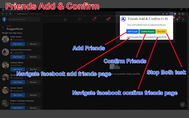 Friends Add  Confirm  from Chrome web store to be run with OffiDocs Chromium online
