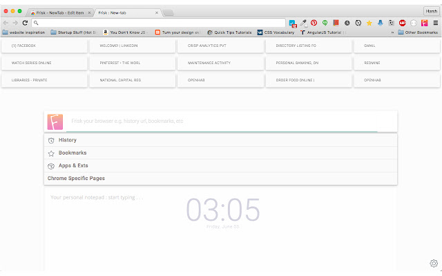 Frisk NewTab  from Chrome web store to be run with OffiDocs Chromium online