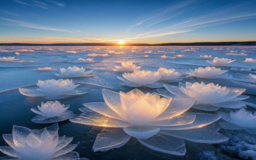 Frozen lake and ice lotus wallpaper  from Chrome web store to be run with OffiDocs Chromium online