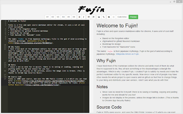 Fujin A Markdown Editor  from Chrome web store to be run with OffiDocs Chromium online